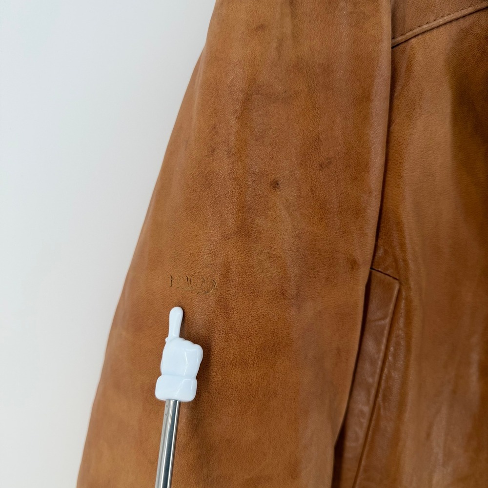 Jordache Leather Blazer Women Large Cognac Brown Vintage 70s 80s Jacket FLAW - Picture 9 of 16